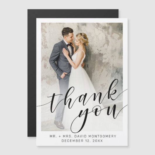 Elegant zwart script bruiloft foto dank u (Voorkant / Achterkant)