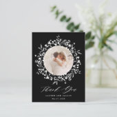 Elegant zwart script bruiloft foto dank u zwart briefkaart (Staand voorkant)