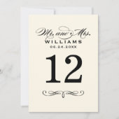 Elegant Zwart Script Bruiloft Monogram Tafelnummer (Voorkant)