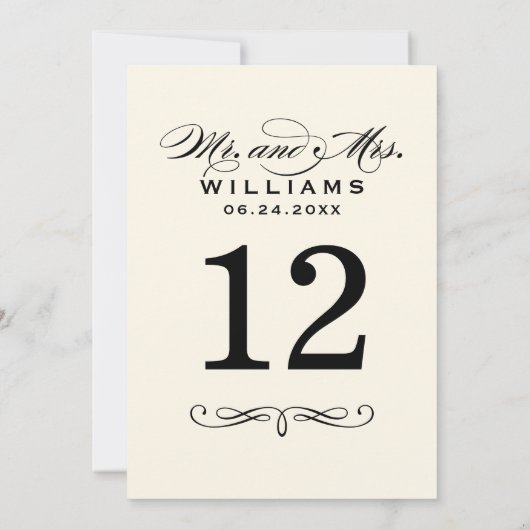 Elegant Zwart Script Bruiloft Monogram Tafelnummer (Achterkant)