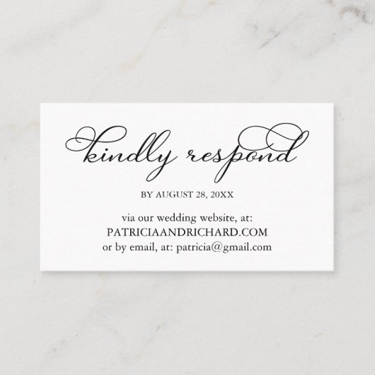 Elegant Zwart Script Bruiloft Online RSVP Visitekaartje (Voorkant)