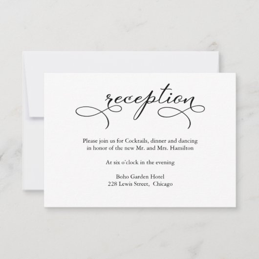 Elegant Zwart Script Bruiloft Receptie Kaart (Voorkant)