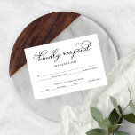 Elegant Zwart Script Bruiloft RSVP Kaart<br><div class="desc">Elegant Zwart Script Bruiloft RSVP Kaart</div>