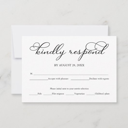 Elegant Zwart Script Bruiloft RSVP Kaart (Voorkant)