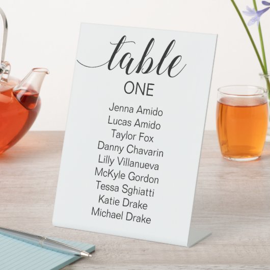 Elegant zwart script bruiloft zitgrafiek reclamebord met voetstuk (Insitu)