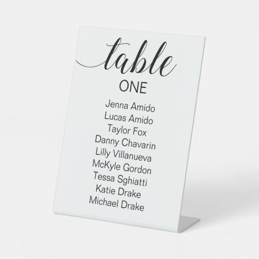 Elegant zwart script bruiloft zitgrafiek reclamebord met voetstuk (Voorkant)