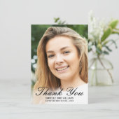 Elegant zwart script foto Afstuderen dank u Bedankkaart (Staand voorkant)