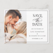 Elegant Zwart Script & Foto Bruiloft Save the Date Briefkaart (Voorkant)