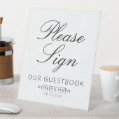 elegant zwart script guestbook-teken reclamebord met voetstuk (Insitu)