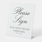 elegant zwart script guestbook-teken reclamebord met voetstuk (Voorkant)