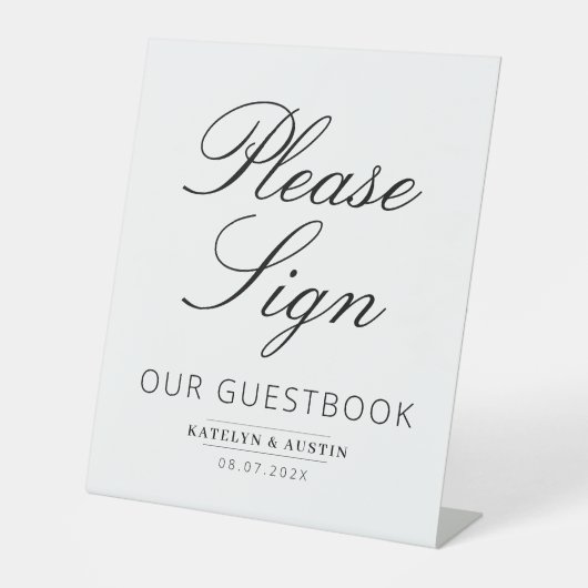 elegant zwart script guestbook-teken reclamebord met voetstuk (Voorkant)