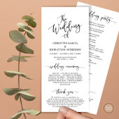 Elegant zwart script, huwelijksceremonie programmakaart