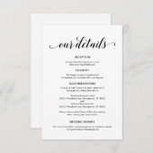 Elegant zwart script, huwelijksgegevens informatiekaartje (Voorkant / Achterkant)