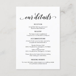 Elegant zwart script, huwelijksgegevens informatiekaartje