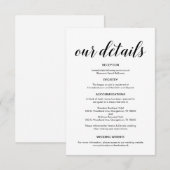 Elegant zwart script, huwelijksgegevens informatiekaartje (Voorkant / Achterkant)