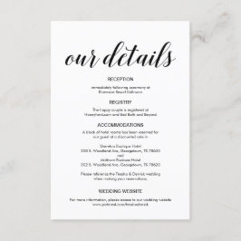 Elegant zwart script, huwelijksgegevens informatiekaartje