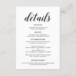 Elegant zwart script, huwelijksgegevens informatiekaartje