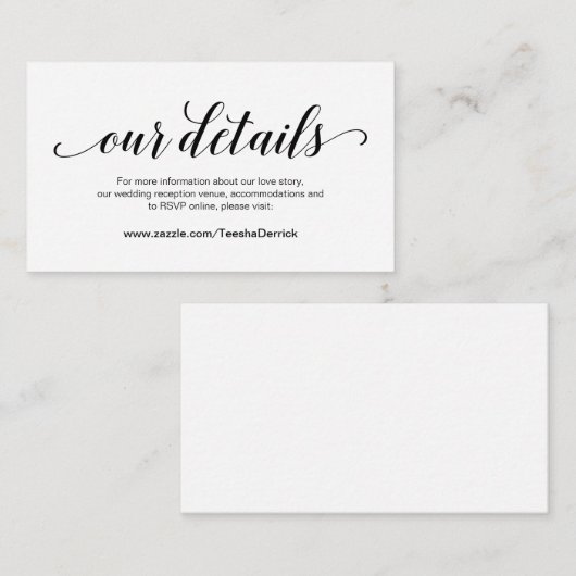 Elegant zwart script, huwelijksgegevens, online RS Informatiekaartje (Voorkant / Achterkant)