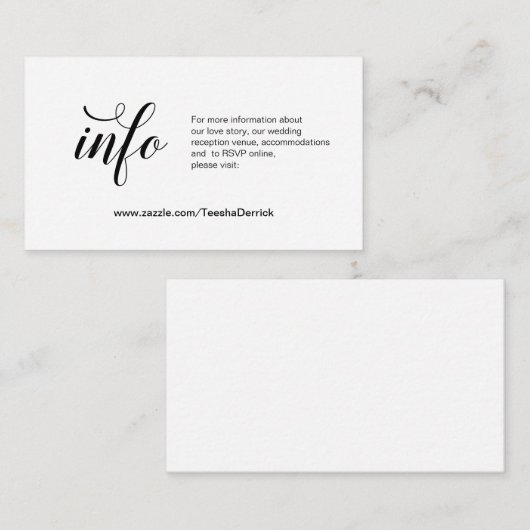 Elegant zwart script, huwelijksgegevens, online RS Informatiekaartje (Voorkant / Achterkant)