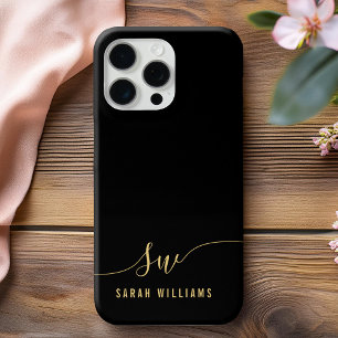 Elegant zwart script Initiaal monogram iPhone 16 Pro Max Hoesje