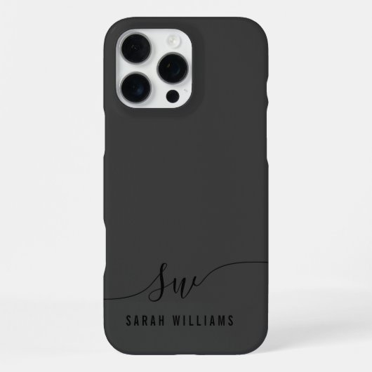 Elegant zwart script initiële monogram iPhone hoesje (Achterkant)