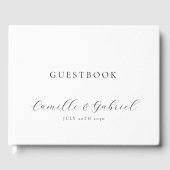 Elegant zwart script kalligrafie wit bruiloft gastenboek (Voorkant)