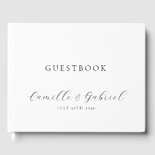 Elegant zwart script kalligrafie wit bruiloft gastenboek