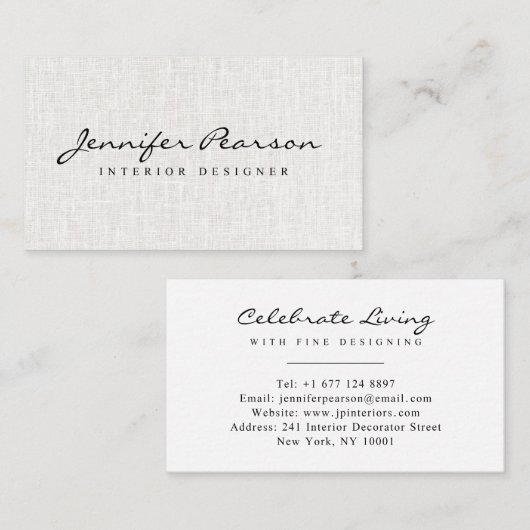 Elegant zwart script logo chique modern beige linn visitekaartje (Voorkant / Achterkant)