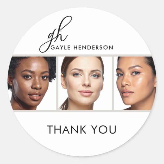 Elegant Zwart Script Logo Foto Make-up Bedankt Ronde Sticker (Voorkant)