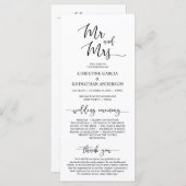 Elegant zwart script, meneer en mevrouw, huwelijks programmakaart (Voorkant / Achterkant)