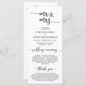 Elegant zwart script, meneer en mevrouw, huwelijks programmakaart (Voorkant / Achterkant)