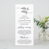 Elegant zwart script, meneer en mevrouw, huwelijks programmakaart (Staand voorkant)