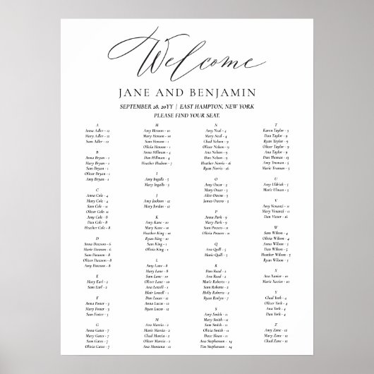 Elegant zwart script minimale bruiloft zitgrafiek poster (Voorkant)