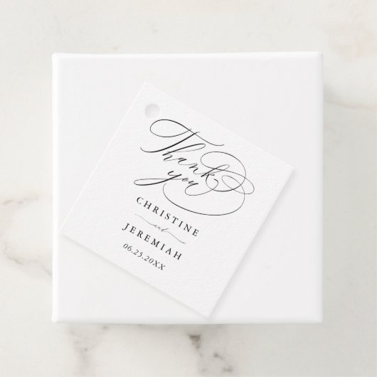 Elegant zwart script minimalistische bruiloft bedankjes labels (In situ)