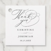 Elegant zwart script minimalistische bruiloft bedankjes labels (Voorkant)