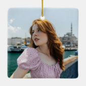 Elegant zwart script Modern 2 foto Afstuderen Keramisch Ornament (Achterkant)