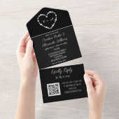 Elegant zwart Script Moderne unieke RSVP QR-code All In One Uitnodiging (Afscheurbaar)
