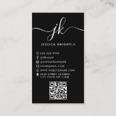 Elegant zwart script Monogram Logo Foto QR-code Visitekaartje (Achterkant)