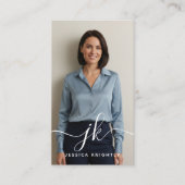 Elegant zwart script Monogram Logo Foto QR-code Visitekaartje (Voorkant)