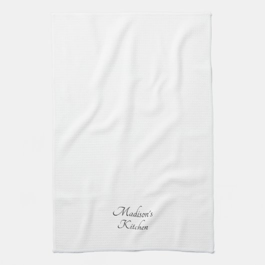 Elegant zwart script Naam monogram custom wit Theedoek (Verticaal)