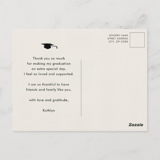 Elegant zwart script op Cream Afstuderen Hartelijk Briefkaart (Achterkant)