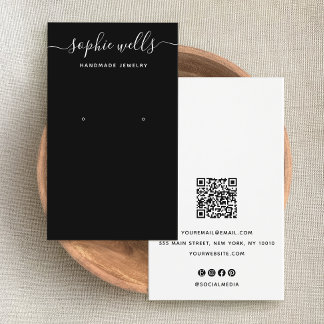Elegant zwart-Script QR-code oorscherm Visitekaartje