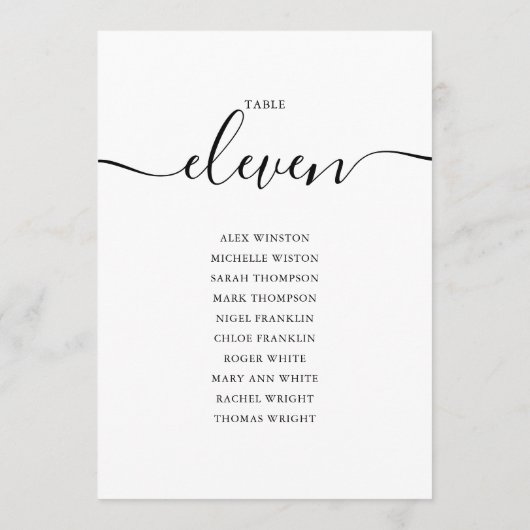 Elegant zwart-Script-tabel nummer 11-zitplaatsenka Kaart (Achterkant)