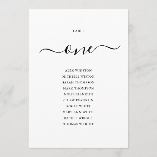 Elegant zwart-Script-tabel nummer 1-zitplaatskaart Kaart (Achterkant)