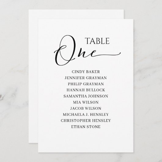 Elegant zwart-Script-tabel nummer 1-zitplaatskaart Kaart (Voorkant / Achterkant)