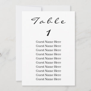 Elegant zwart-Script-tabel nummer 1-zitplaatskaart Kaart