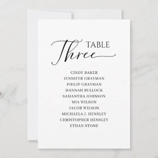 Elegant zwart-Script-tabel nummer 3-zitplaatskaart Kaart (Voorkant)