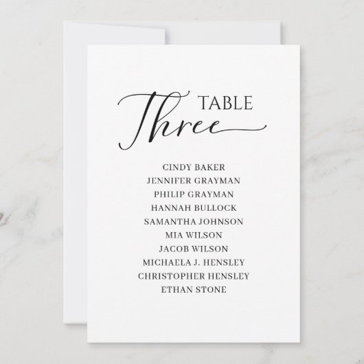 Elegant zwart-Script-tabel nummer 3-zitplaatskaart Kaart (Achterkant)