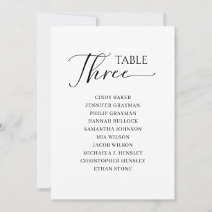 Elegant zwart-Script-tabel nummer 3-zitplaatskaart Kaart