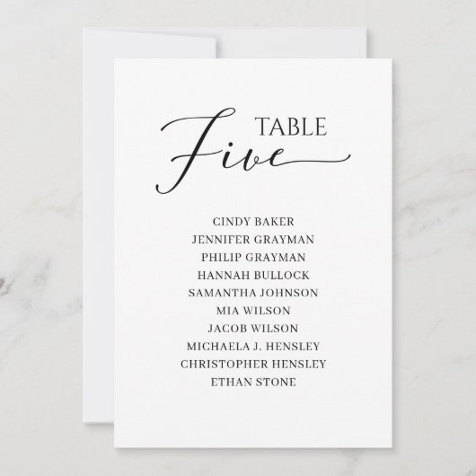 Elegant zwart-Script-tabel nummer 5-zitplaatsenkaa Kaart (Voorkant)